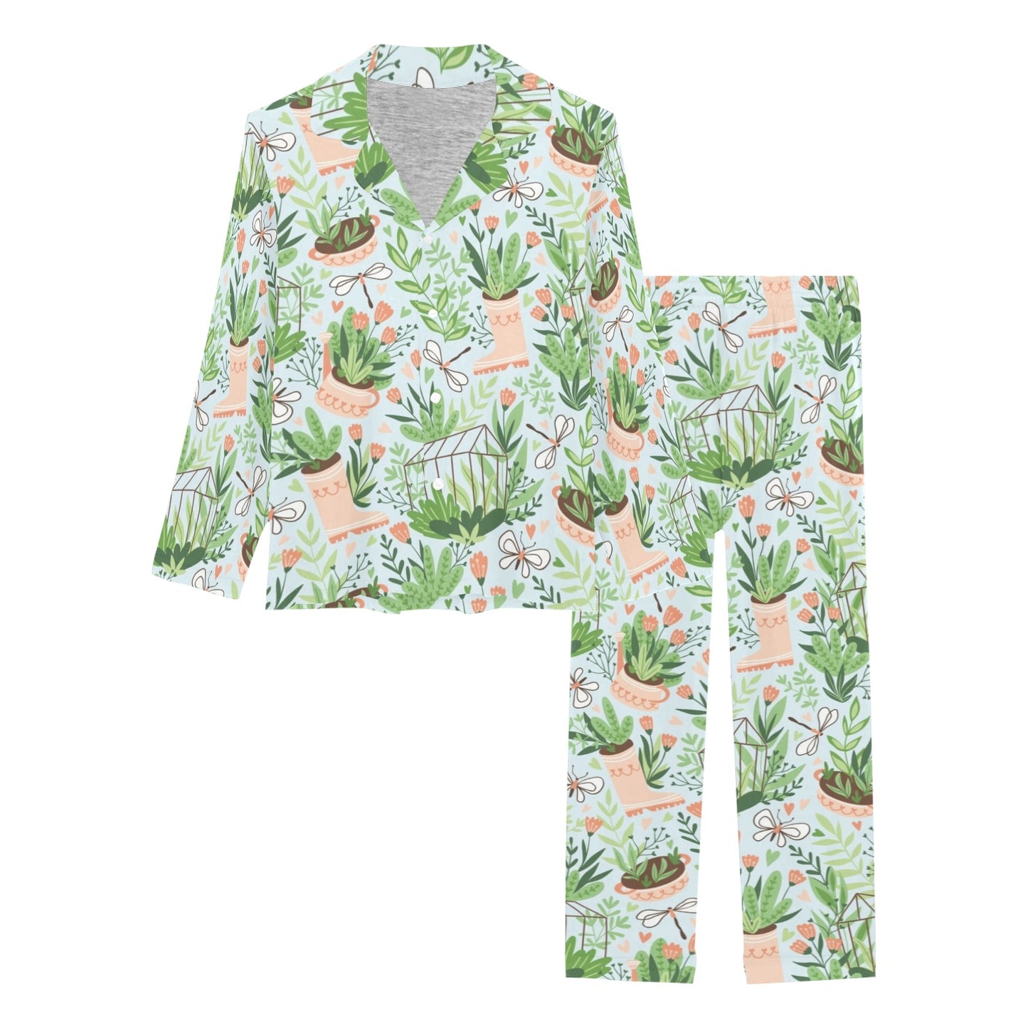 Gardening Pattern Print Design G04 Women's Long Pajama Set