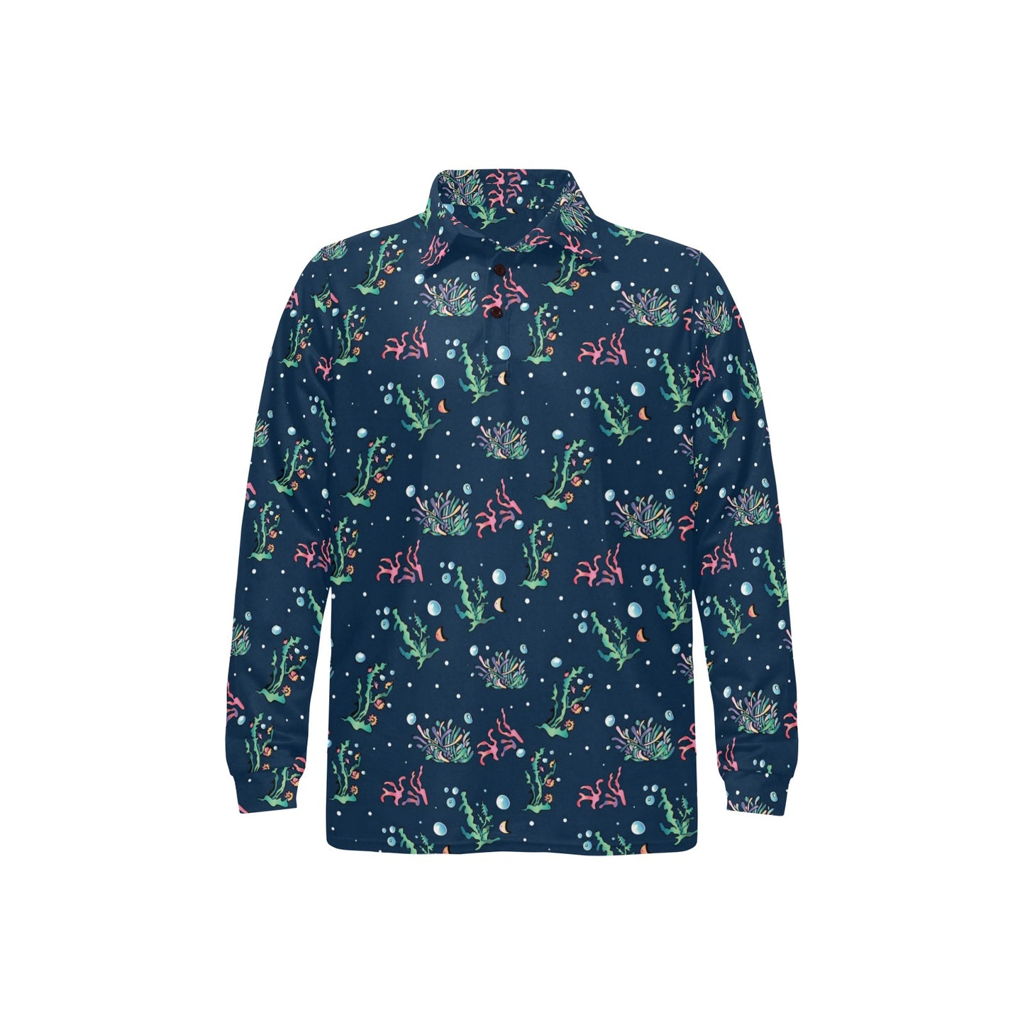 Seaweed Print Design LKS306 Long Sleeve Polo Shirt For Men's