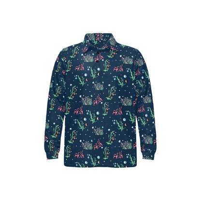 Seaweed Print Design LKS306 Long Sleeve Polo Shirt For Men's