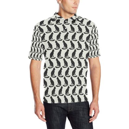 Black Cat Pattern Print Design 02 Men Polo Shirt
