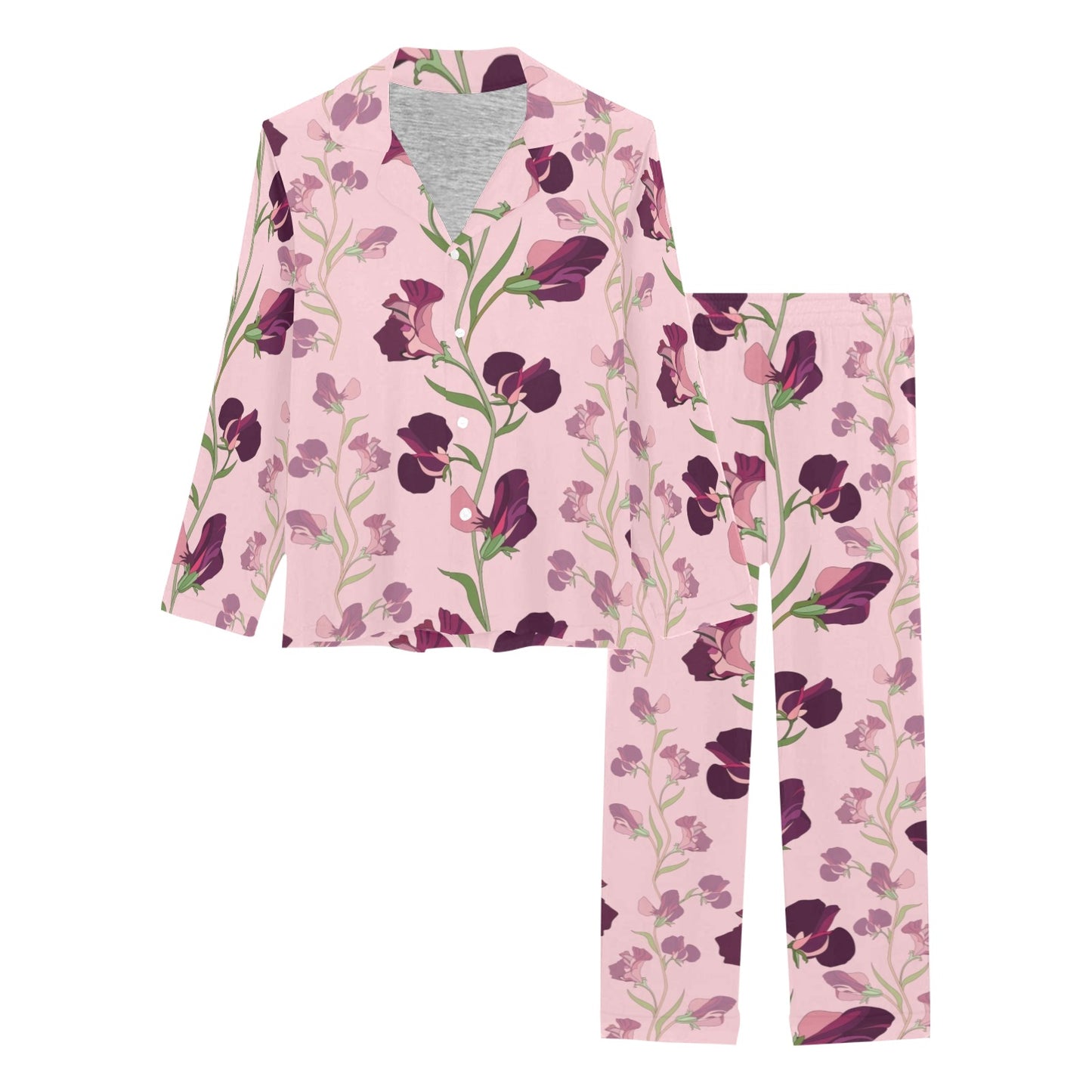 Peony Pattern Print Design PE09 Women's Long Pajama Set