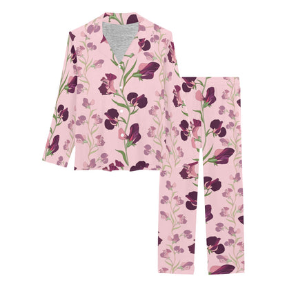 Peony Pattern Print Design PE09 Women's Long Pajama Set