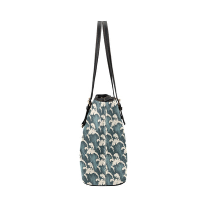 Wave Art Print Leather Tote Bag