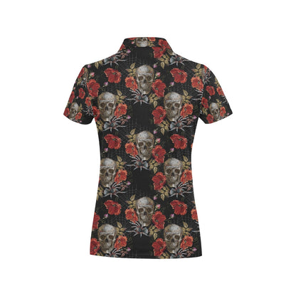 Spider Web Skull Rose Print Design LKS305 Women's Polo Shirt