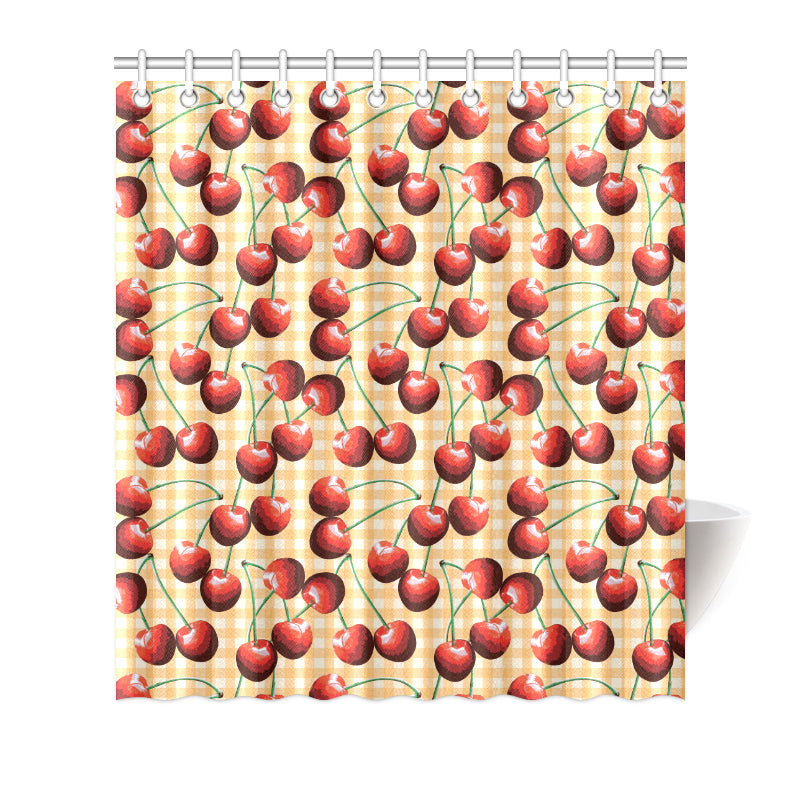 Cherry Orange Plaid Print Shower Curtain