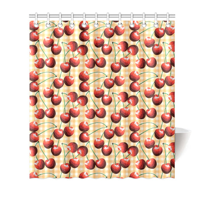 Cherry Orange Plaid Print Shower Curtain