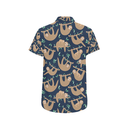 Sloth Print Design LKS307 Men Short Sleeve Button Up Shirt
