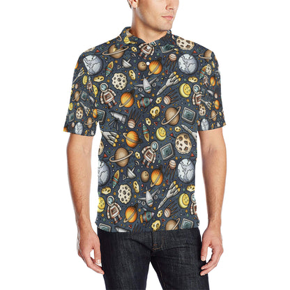 Space Pattern Print Men Polo Shirt