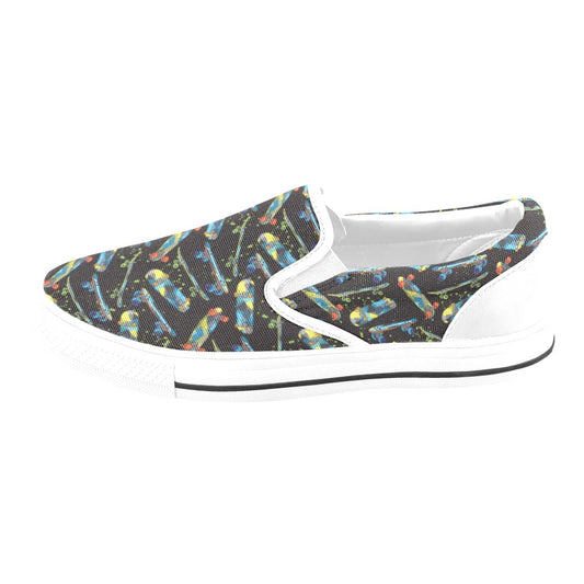 Skateboard Print Design LKS305 White Slip Ons Canvas Women's Shoes