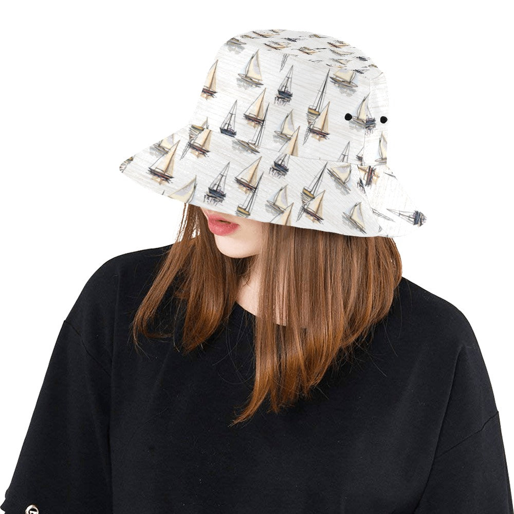 Sailboat Paint Pattern Print Design LKS307 Unisex Bucket Hat