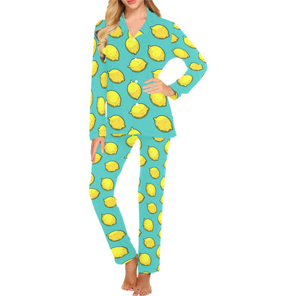 Lemon Pattern Print Design LM04 Women's Long Pajama Set