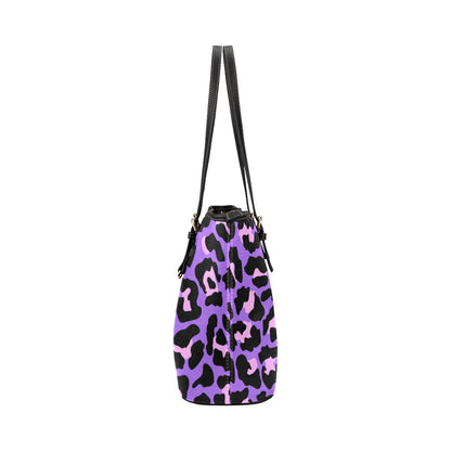 Cheetah Purple Neon Print Pattern Leather Tote Bag