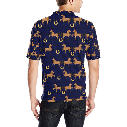 Horse Luxury Themed Pattern Print Men Polo Shirt