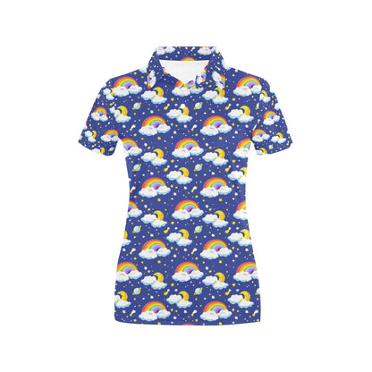 Rainbow Space Design Print Women's Polo Shirt