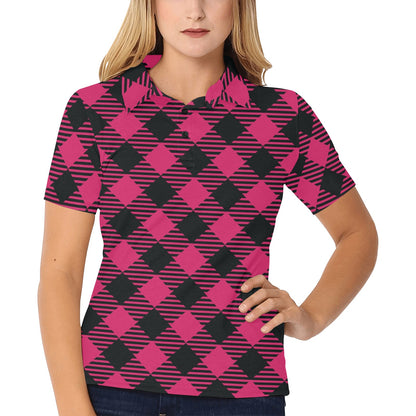 Buffalo check Pink Pattern Print Design 01 Women's Polo Shirt