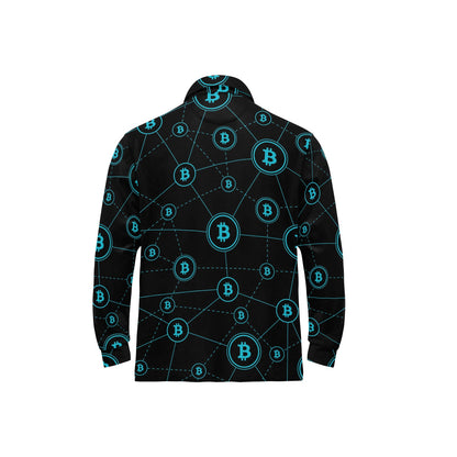 Cryptocurrency Pattern Print Design 01 Long Sleeve Polo Shirt For Men's