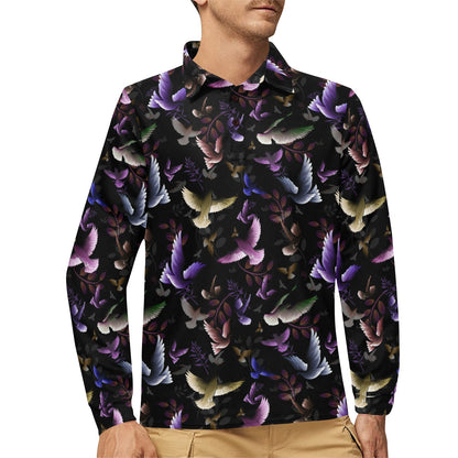 Pigeon Pattern Print Design 01 Long Sleeve Polo Shirt For Men's
