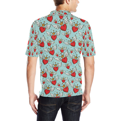 Angel Wings Heart Pattern Print Design 02 Men Polo Shirt