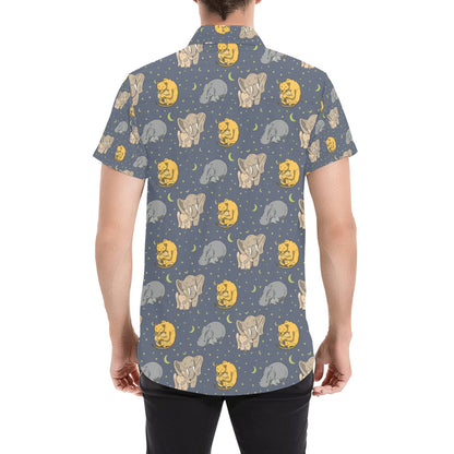 Safari Elephant Lion Print Design LKS303 Men Short Sleeve Button Up Shirt
