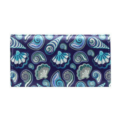 Beach Seashell Blue Print Women's Trifold Wallet