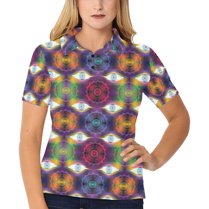 Chakra Eye Print Pattern Women's Polo Shirt