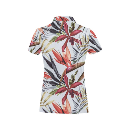 Tropical Flower Pattern Print Design TF021 Women's Polo Shirt