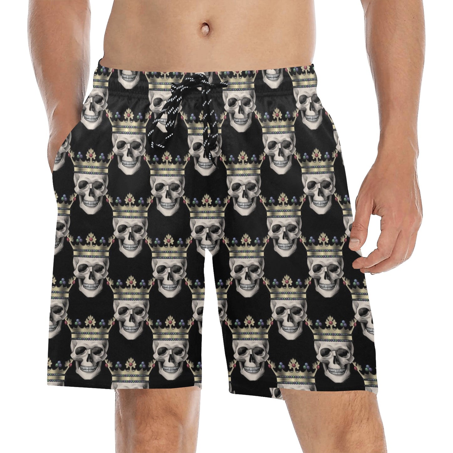 Skull King Print Design LKS3010 Men's Swim Trunks Beach Shorts