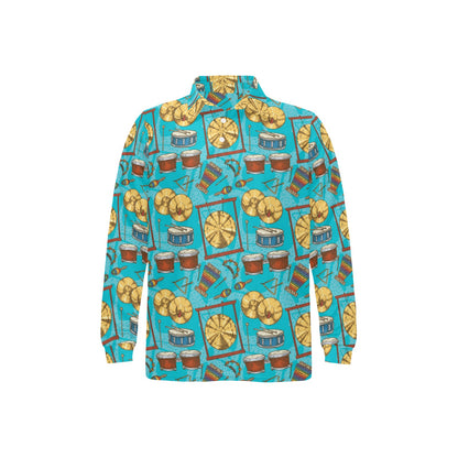 Percussion Pattern Print Design 03 Long Sleeve Polo Shirt For Men's