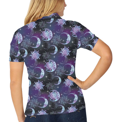 Sun Moon Print Design LKS303 Women's Polo Shirt