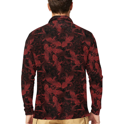 Gecko Pattern Print Design 04 Long Sleeve Polo Shirt For Men's