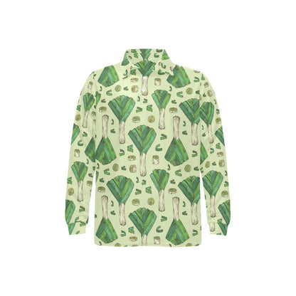 Leek Pattern Print Design 04 Long Sleeve Polo Shirt For Men's
