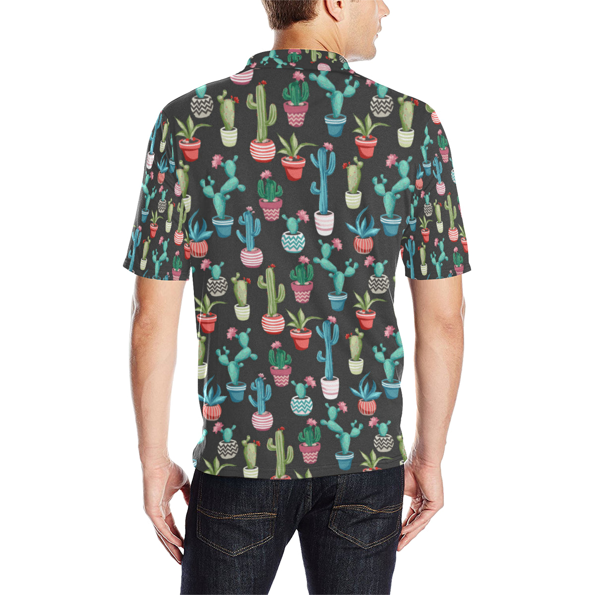 Cactus Pattern Print Design 02 Men Polo Shirt