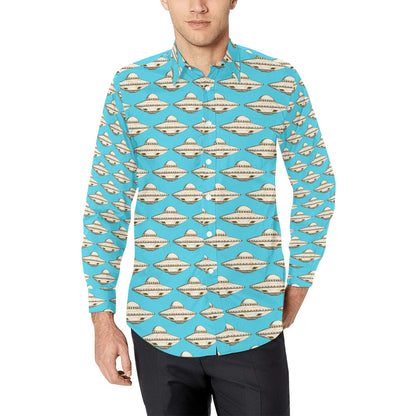 UFO Print Design LKS301 Men's Long Sleeve Dress Shirt