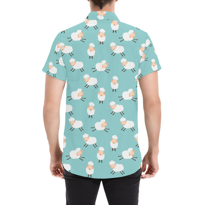 Sheep Print Design LKS406 Men Short Sleeve Button Up Shirt
