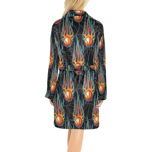 Basketball Fire Print Pattern Women's Fleece Robe