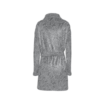 Elm Leave Grey Print Pattern Women's Fleece Robe