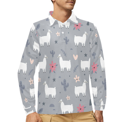 Llama Pattern Print Design 010 Long Sleeve Polo Shirt For Men's
