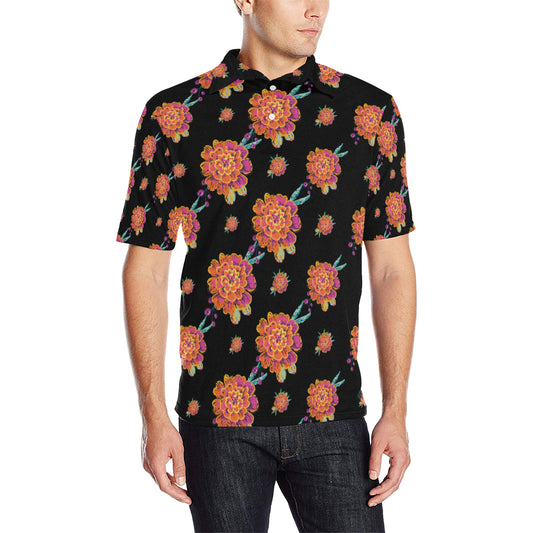 Marigold Pattern Print Design 01 Men Polo Shirt