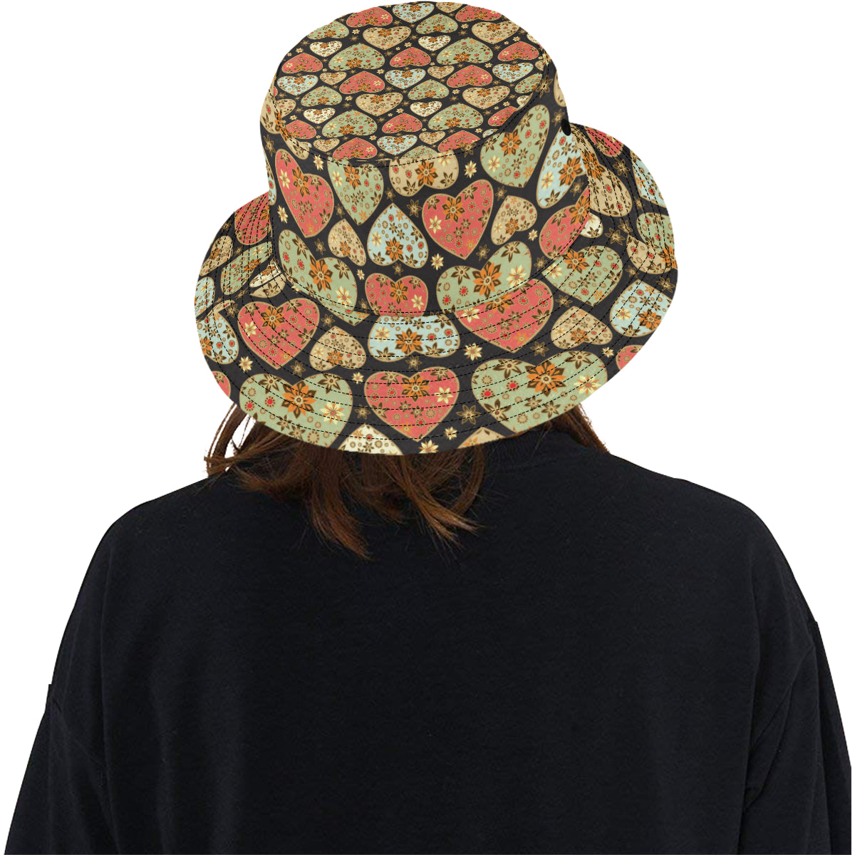 Heart Boho Pattern Print Design HE04 Unisex Bucket Hat