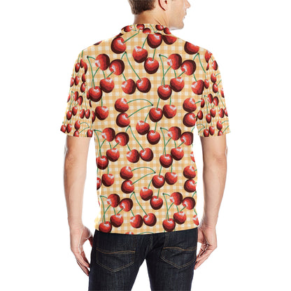 Cherry Orange Plaid Print Men Polo Shirt