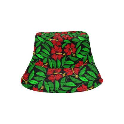Red Hibiscus Embroidered Pattern Print Design HB03 Unisex Bucket Hat