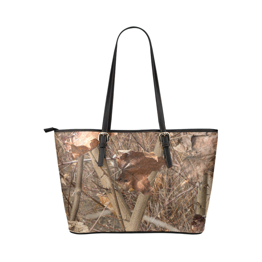 Camo Realistic Tree Forest Autumn Print Leather Tote Bag