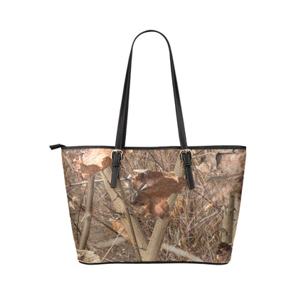 Camo Realistic Tree Forest Autumn Print Leather Tote Bag