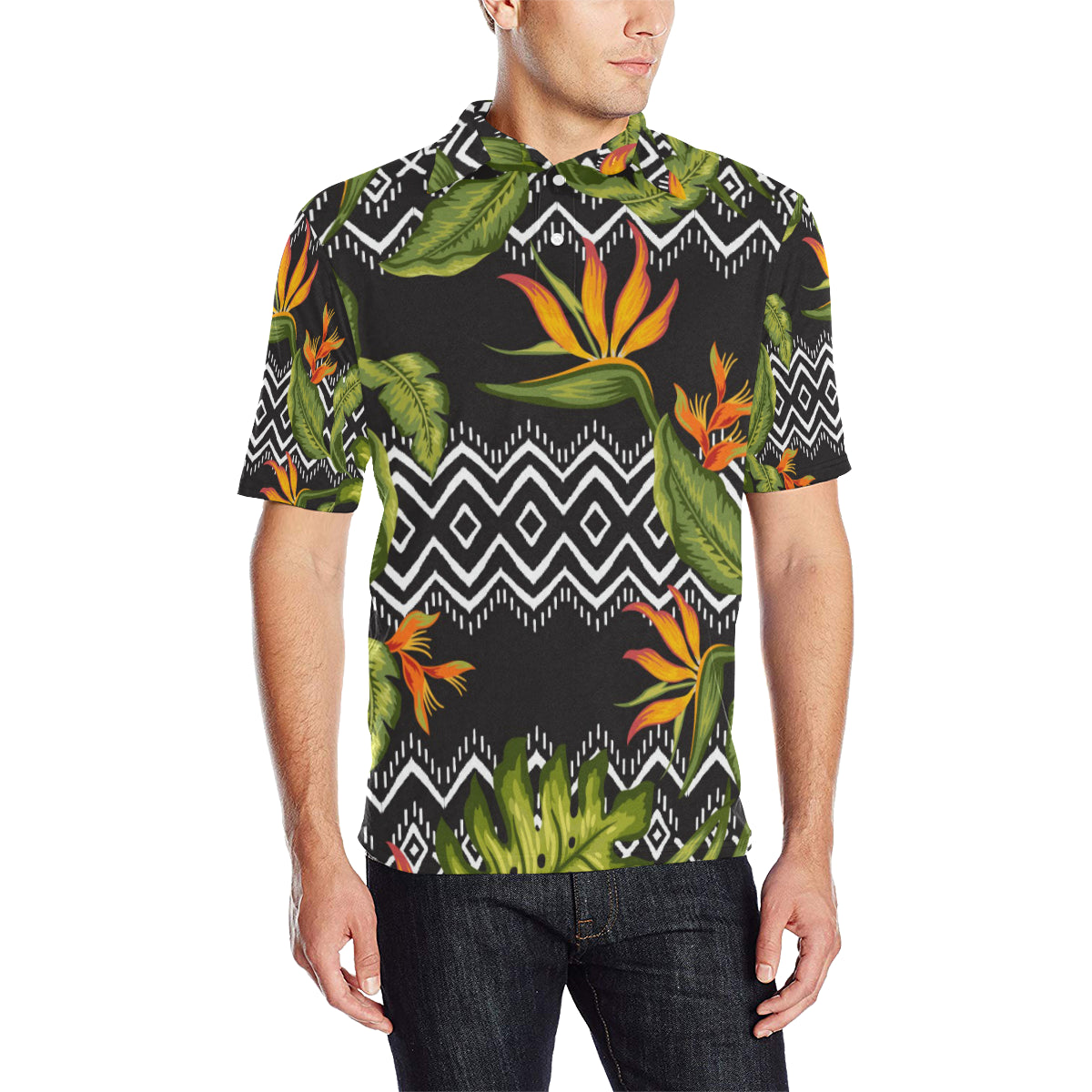 Bird Of Paradise Pattern Print Design BOP07 Men Polo Shirt
