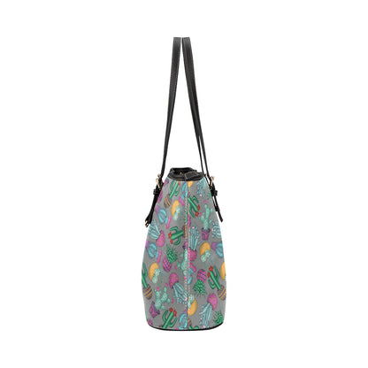 Cactus Colorful Print Pattern Leather Tote Bag