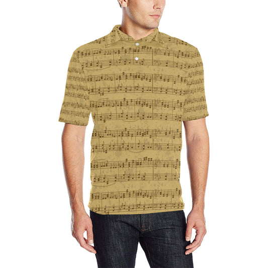Music Note Vintage Themed Print Men Polo Shirt