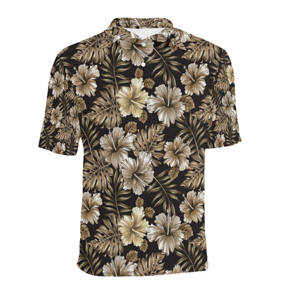 Brown Hibiscus Tropical Men Polo Shirt