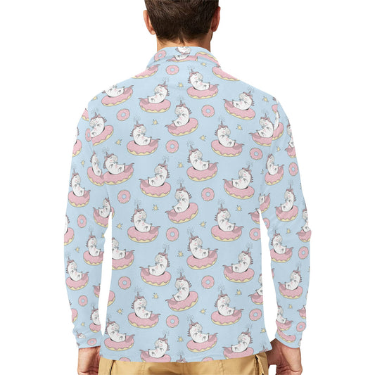 Unicorn Print Design LKS303 Long Sleeve Polo Shirt For Men's
