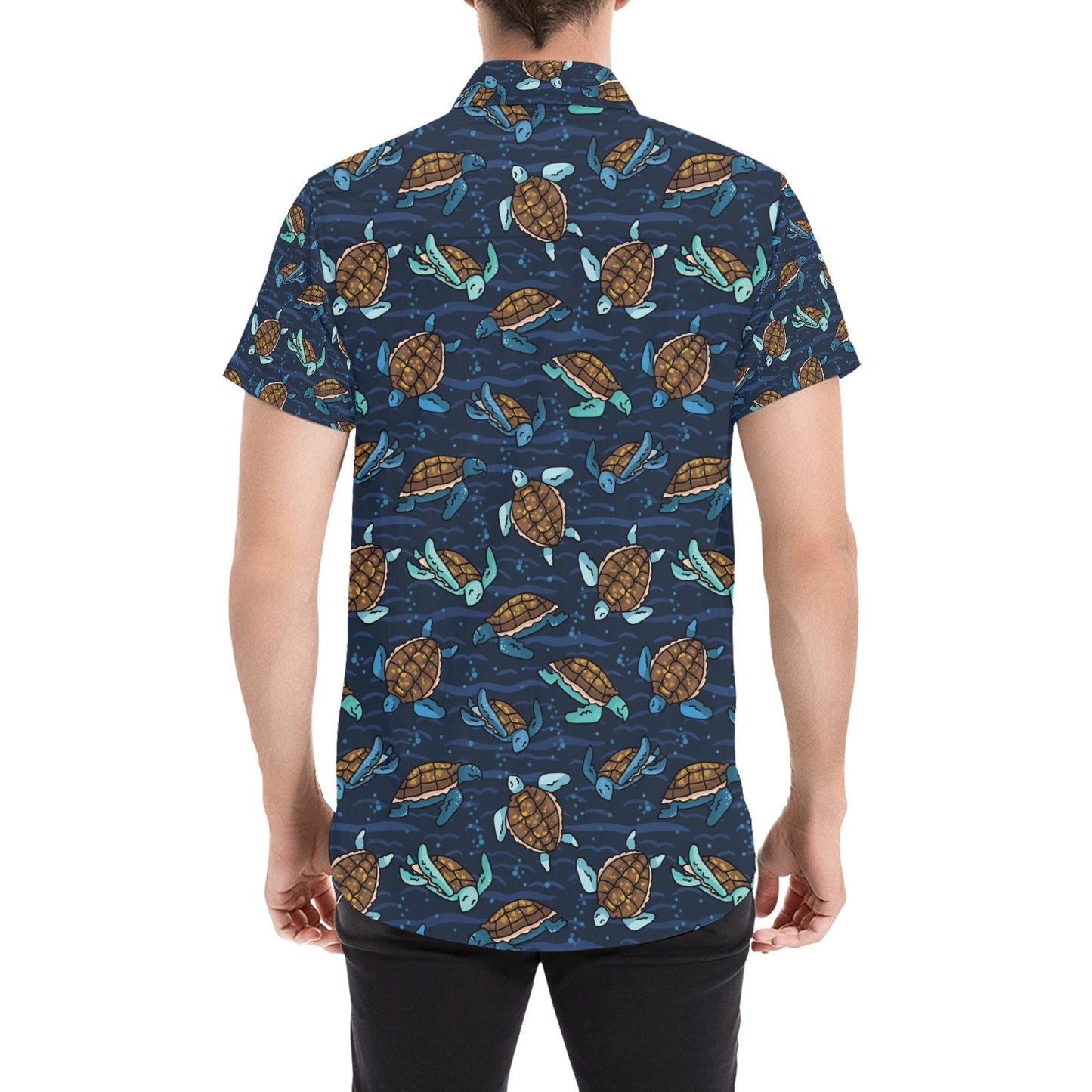 Sea Turtle Print Design LKS3011 Men Short Sleeve Button Up Shirt