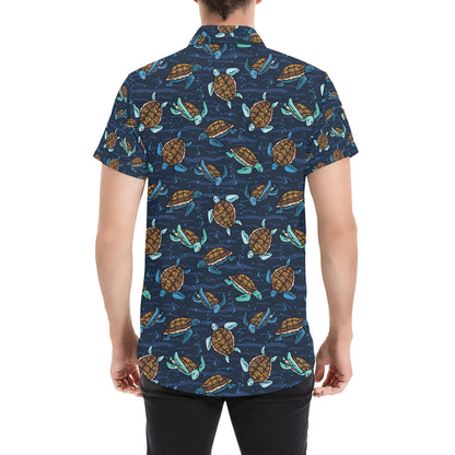 Sea Turtle Print Design LKS3011 Men Short Sleeve Button Up Shirt